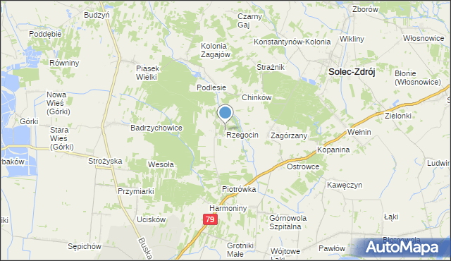 mapa Rzegocin, Rzegocin gmina Nowy Korczyn na mapie Targeo